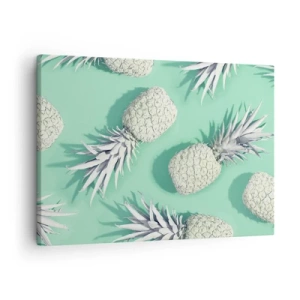 Schilderen op canvas - Witte ananas op een pastelkleurige achtergrond in minimalistische stijl - 70x50cm - Het gaat goed met munt - Moderne wanddecoratie voor woonkamer en slaapkamer ARTTOR