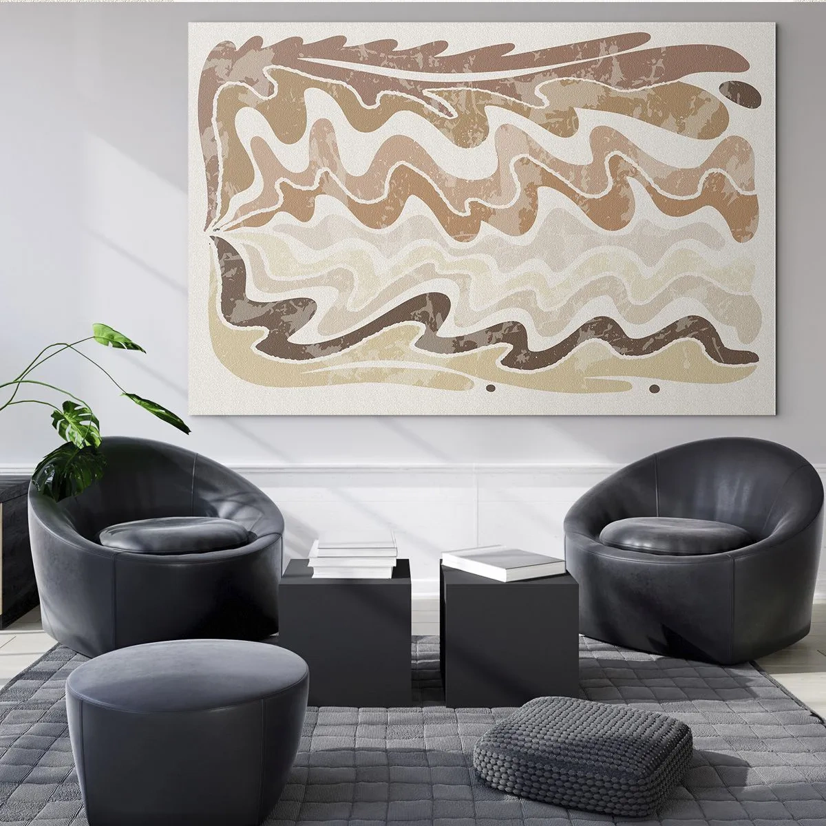 Schilderen op glas - Beige en bruine golven in een abstracte compositie - 70x50cm - Goede energie – goede emoties - Moderne wanddecoratie voor woonkamer en slaapkamer ARTTOR
