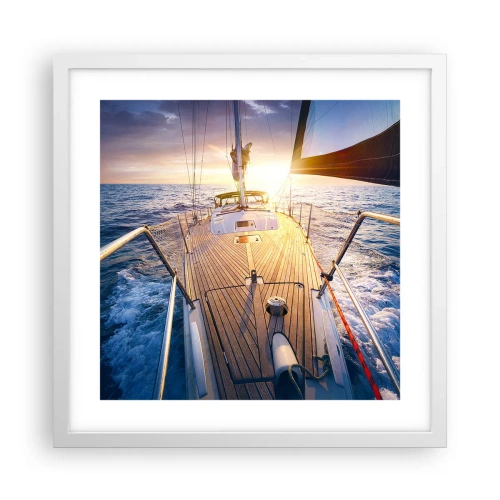Poster in een witte lijst - Lopend op de golven - 40x40 cm