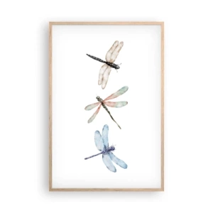 Een poster in een licht eiken lijst - Gewichtloze libellen - 61x91 cm