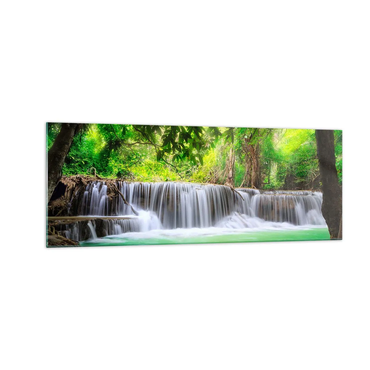 Schilderen op glas - Een waterval in het groen - 140x50 cm