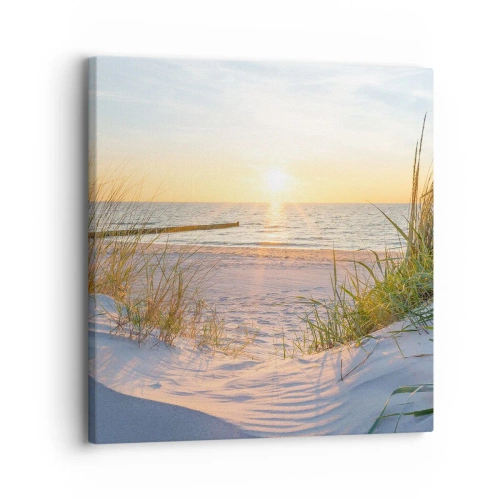 Schilderen op canvas - Het geluid van de zee, het zingen van vogels, een wild strand tussen het gras... - 30x30 cm