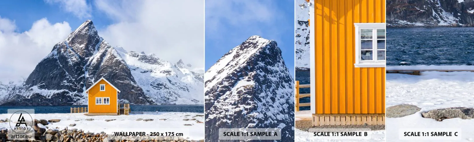 Fotobehang Monster Zelfklevend Deluxe Sticker - Scandinavische vakanties - Winter, Alpen, Bergen - 100x30 cm