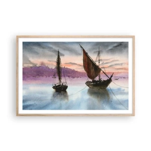 Een poster in een licht eiken lijst - Avond in de haven - 91x61 cm