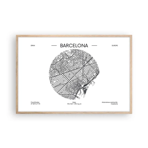 Een poster in een licht eiken lijst - Anatomie van Barcelona - 91x61 cm