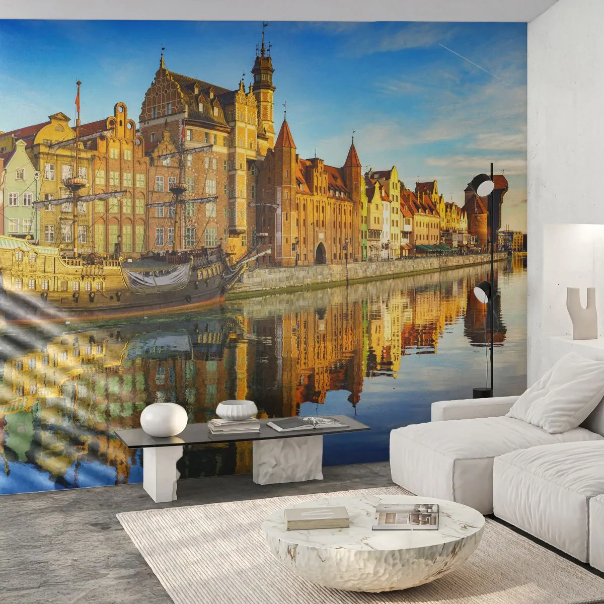 Fotobehang Premium Canvas - Een spiegelbeeld van het verleden - Stad, Gdansk, Architectuur - 350x256 cm