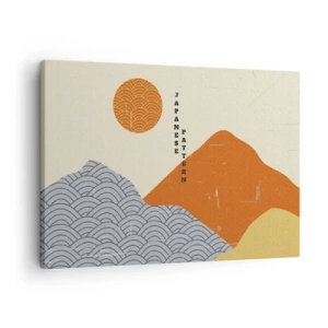 Schilderen op canvas - Japanse patronen met bergen, zon en minimalistische stijl - 70x50cm - In de Japanse spirit - Moderne wanddecoratie voor woonkamer en slaapkamer ARTTOR