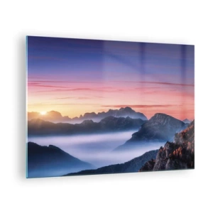 Schilderen op glas - Een schilderachtige zonsopgang boven het berglandschap - 70x50cm - Over de valleien - Moderne wanddecoratie voor woonkamer en slaapkamer ARTTOR