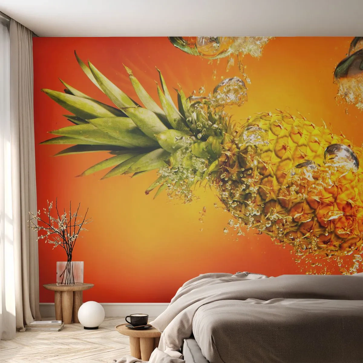 Zelfklevend Fotobehang Deluxe Sticker - Tropische sappige frisheid - Fruit, Ananas, Water - 250x175 cm