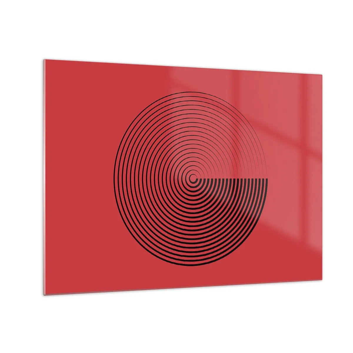 Schilderen op glas - Zwarte concentrische cirkels op een rode achtergrond - 70x50cm - Circulaire beweging - Moderne wanddecoratie voor woonkamer en slaapkamer ARTTOR