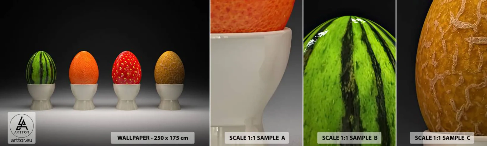 Fotobehang Staaltje Standard Eco - Fruit ontbijt - Abstractie, Fruit, Ei - 100x30 cm