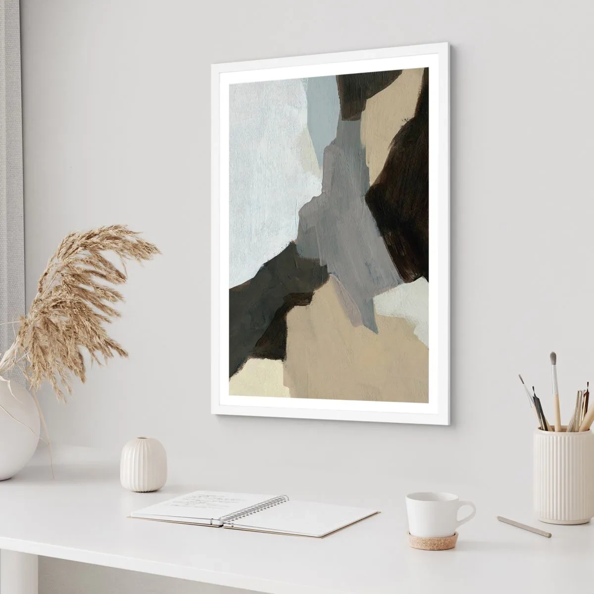 Poster in een witte lijst - Abstractie: het kruispunt van grijs - 70x100 cm