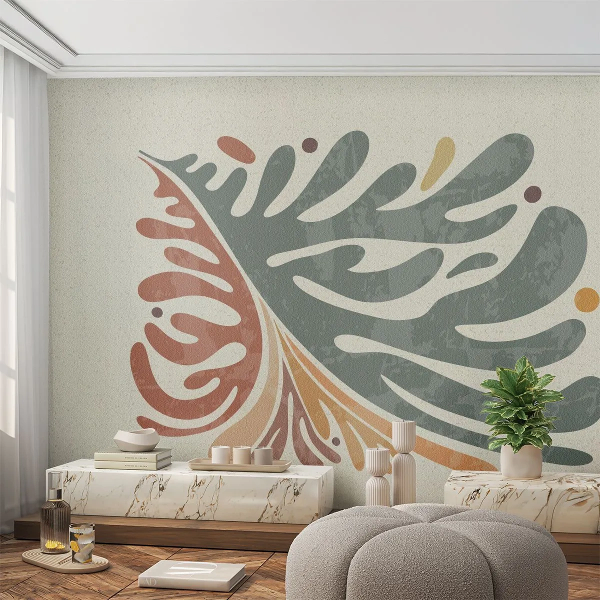 Fotobehang Premium Canvas - Veelkleurig blad - Boho, Minimalisme, Deel - 300x210 cm