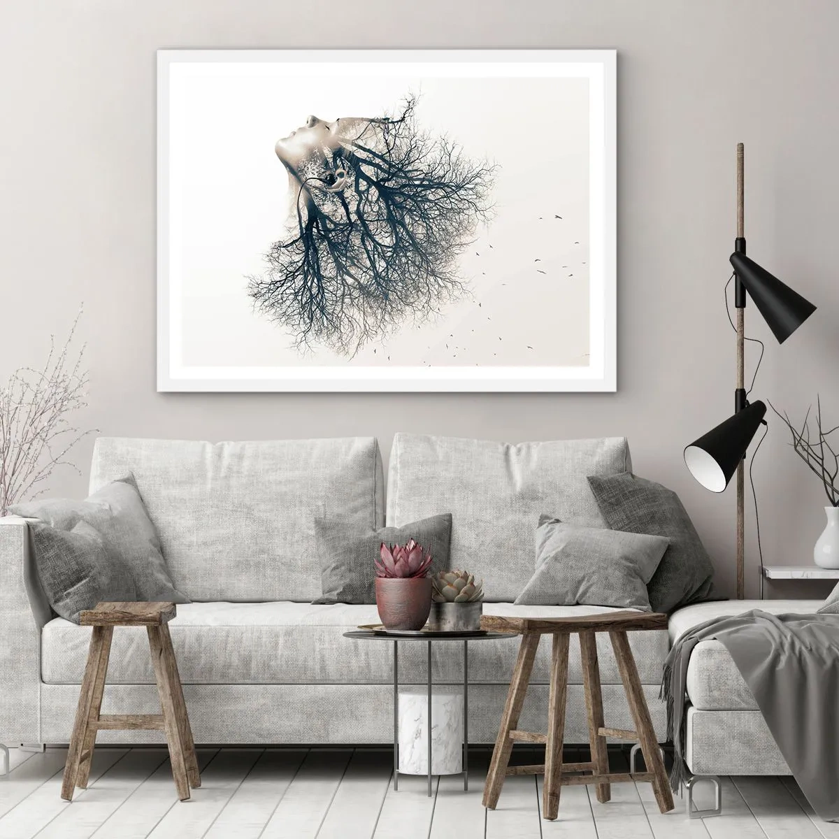 Poster in een witte lijst - Luisteren naar het gefluister van bomen - 50x40 cm