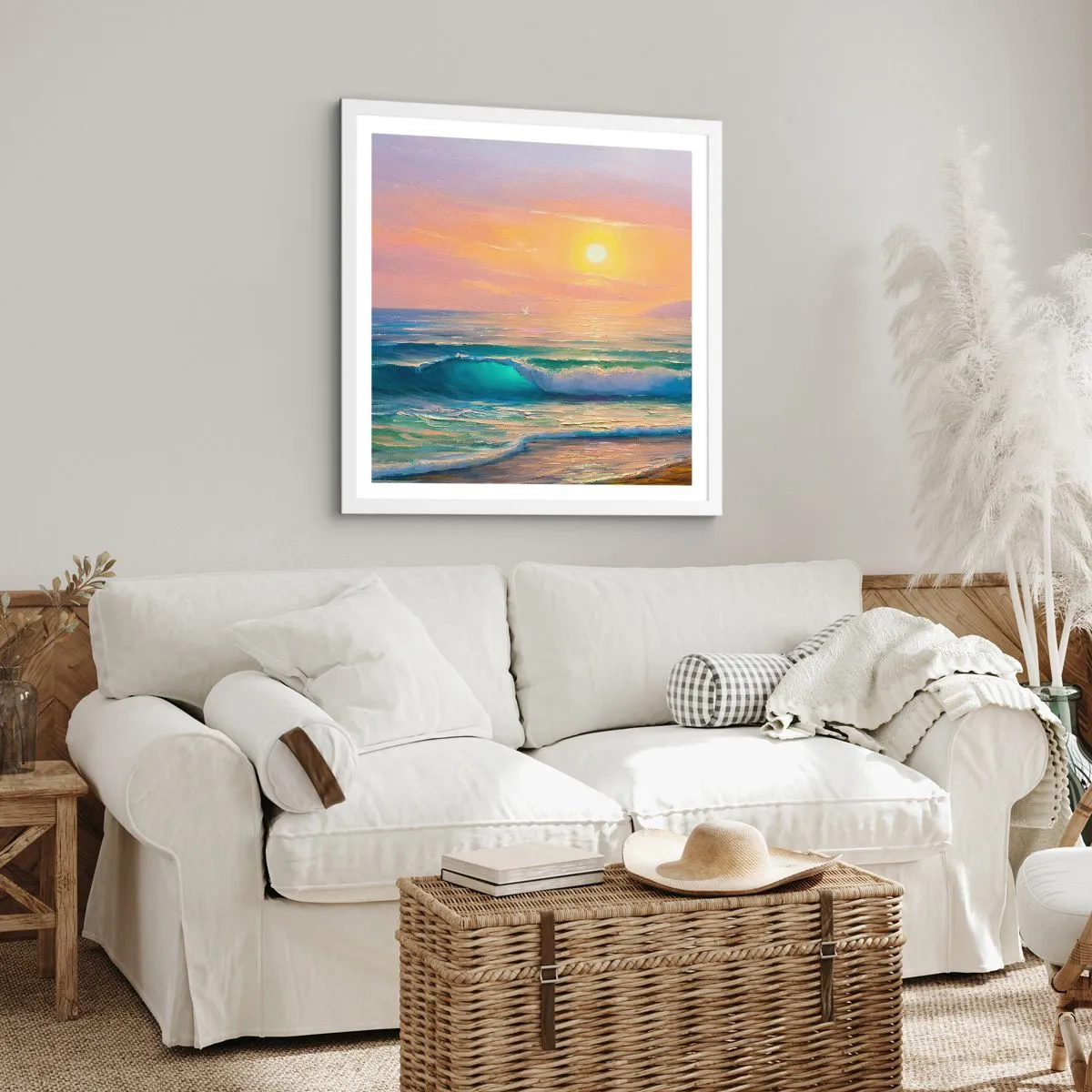 Poster in een witte lijst - Een turquoise lied van de golven - 30x30 cm