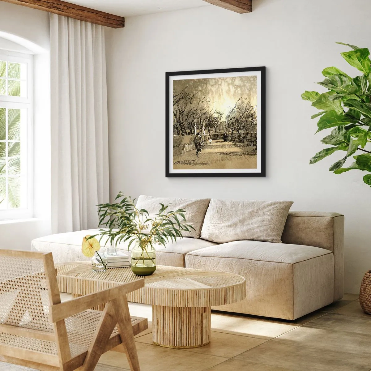 Poster in een zwarte lijst - Een moment gestopt met een veer - 50x50 cm
