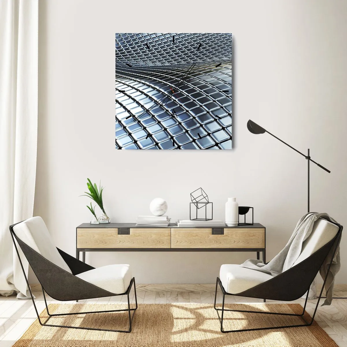 Wandklok - Klok - Metallic zilveren golf - 30x30 cm