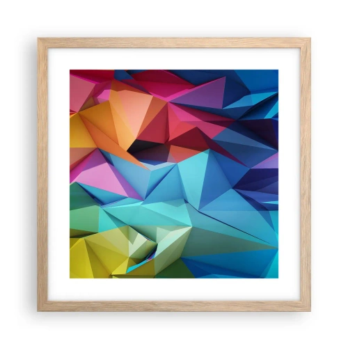 Een poster in een licht eiken lijst - Regenboog origami - 40x40 cm