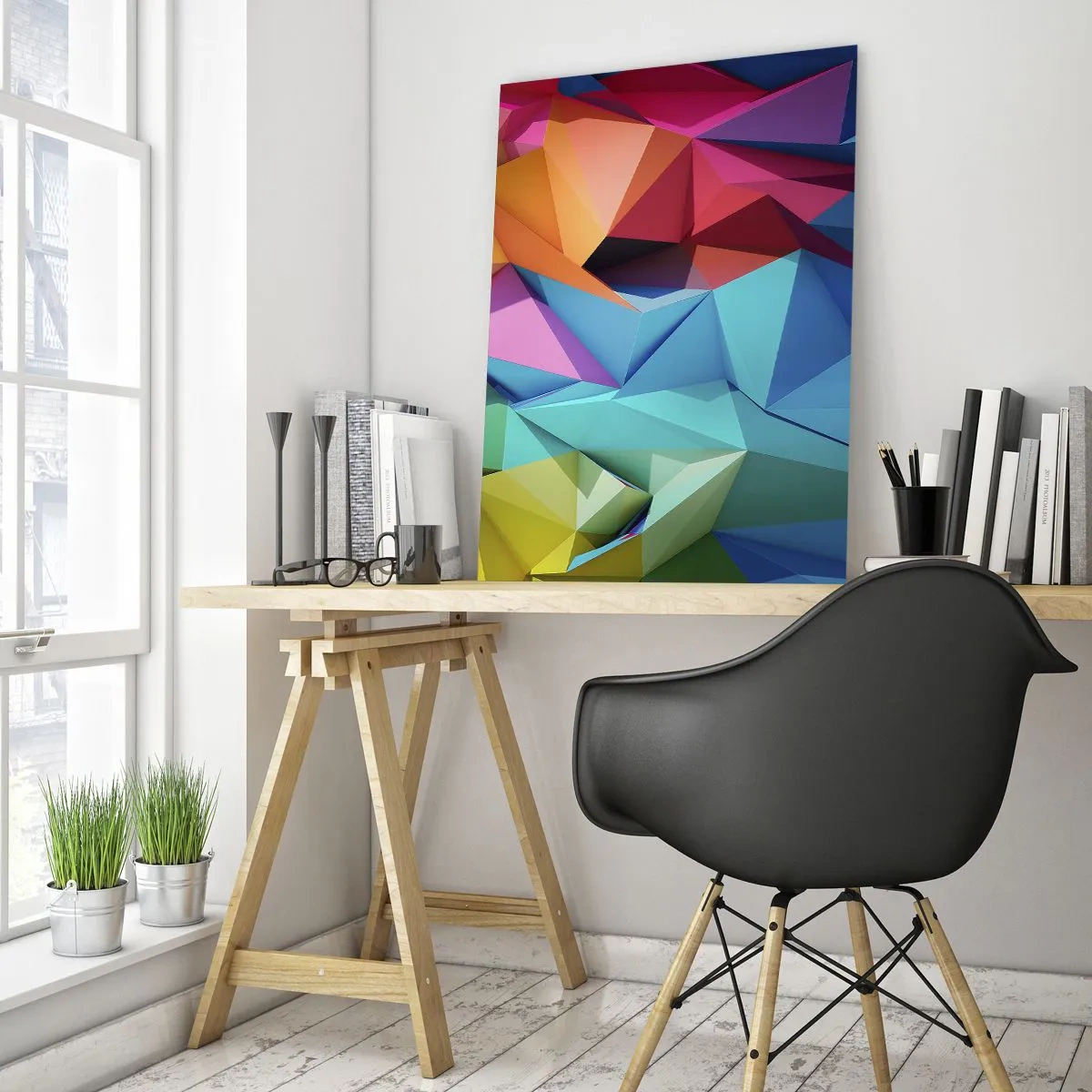 Schilderen op glas - Regenboog origami - 50x70 cm