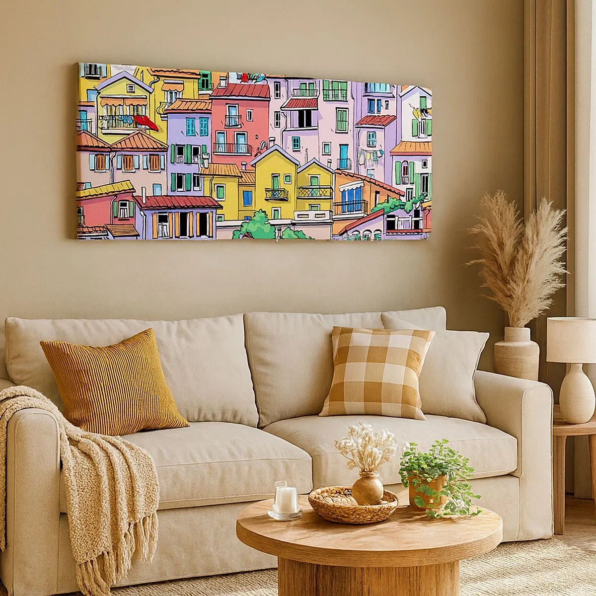 Schilderen op canvas - Vrolijke stad - 100x40 cm