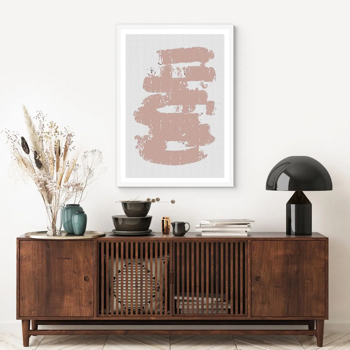 Poster in een witte lijst - Abstractie in zachtroze - 50x70 cm