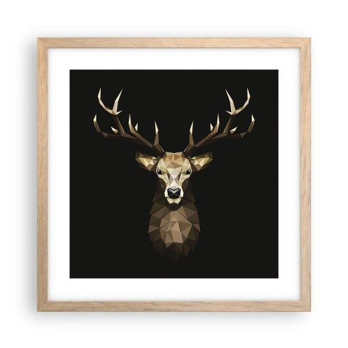 Een poster in een licht eiken lijst - Kubistische herten - 40x40 cm