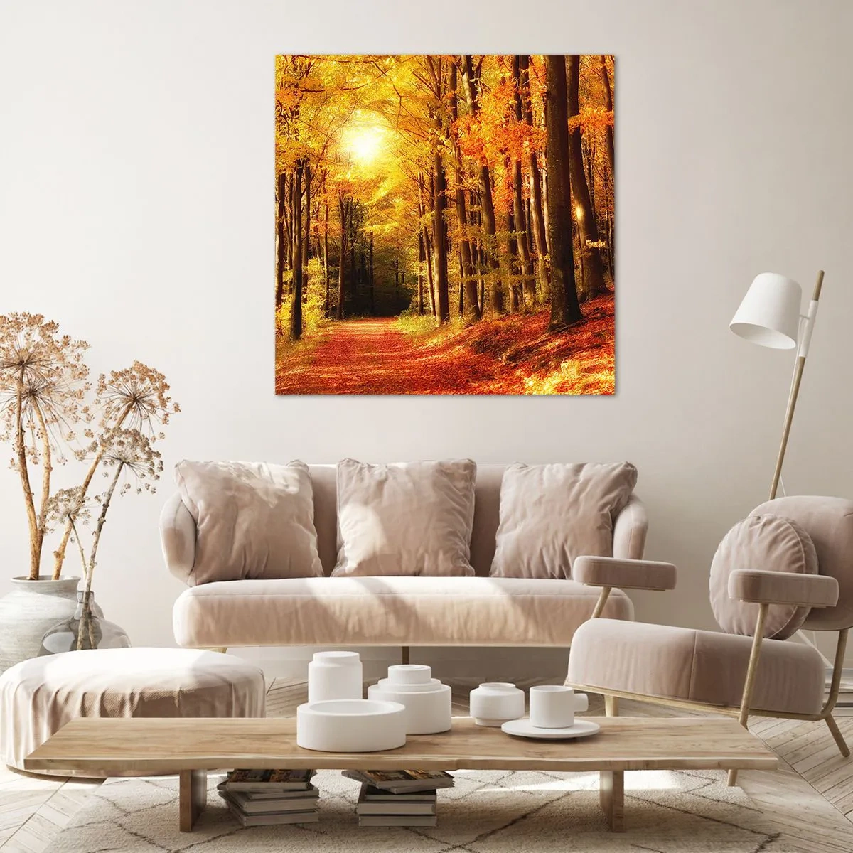 Schilderen op canvas - Gouden herfst op een bosweg - 70x70 cm