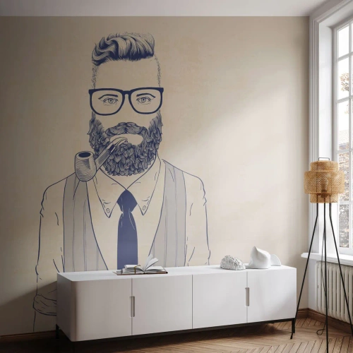 Fotobehang Premium Canvas - Vrolijk, mannelijk en modieus - Man, Abstractie, Pijp - 350x256 cm