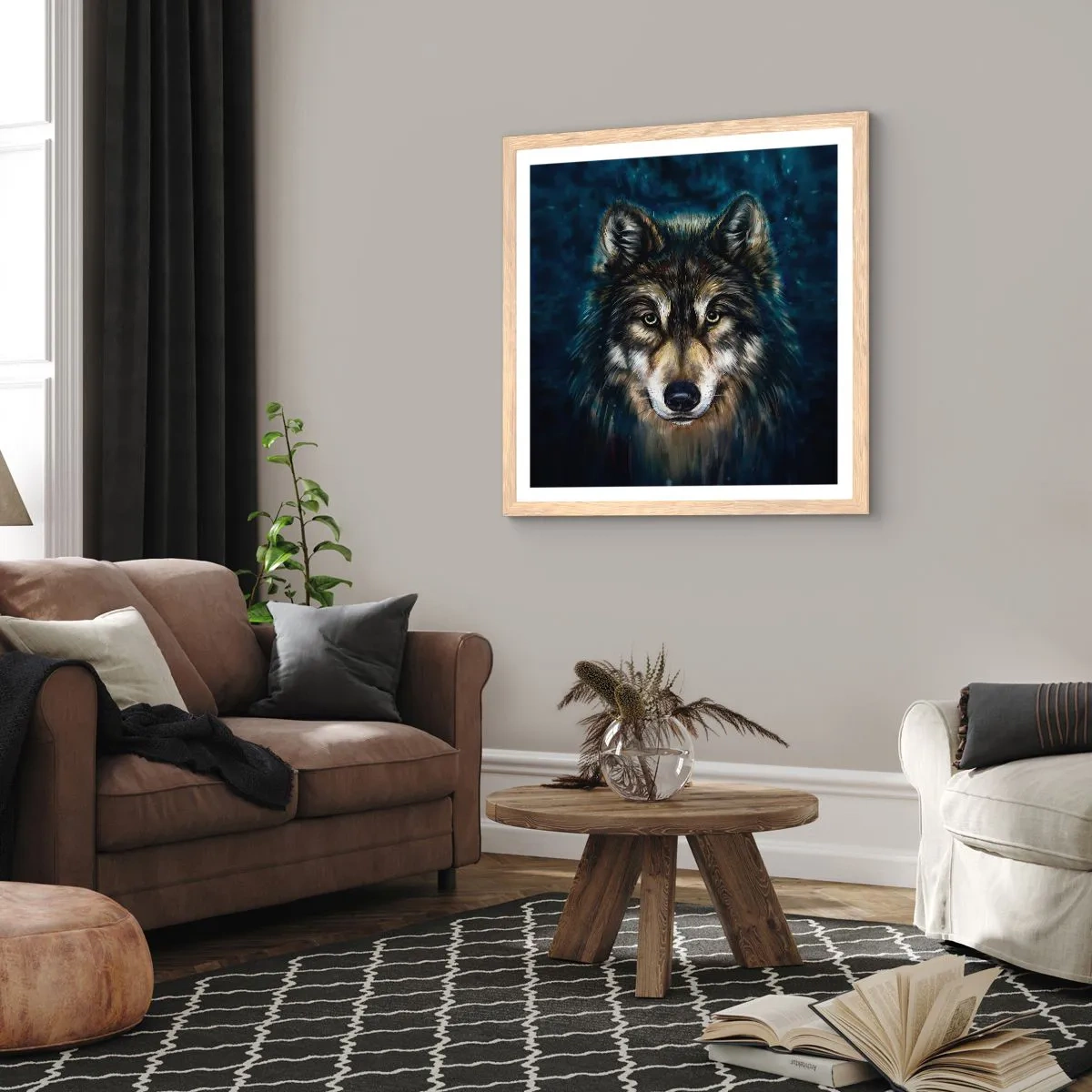 Een poster in een licht eiken lijst - Alfa? en omega - 60x60 cm