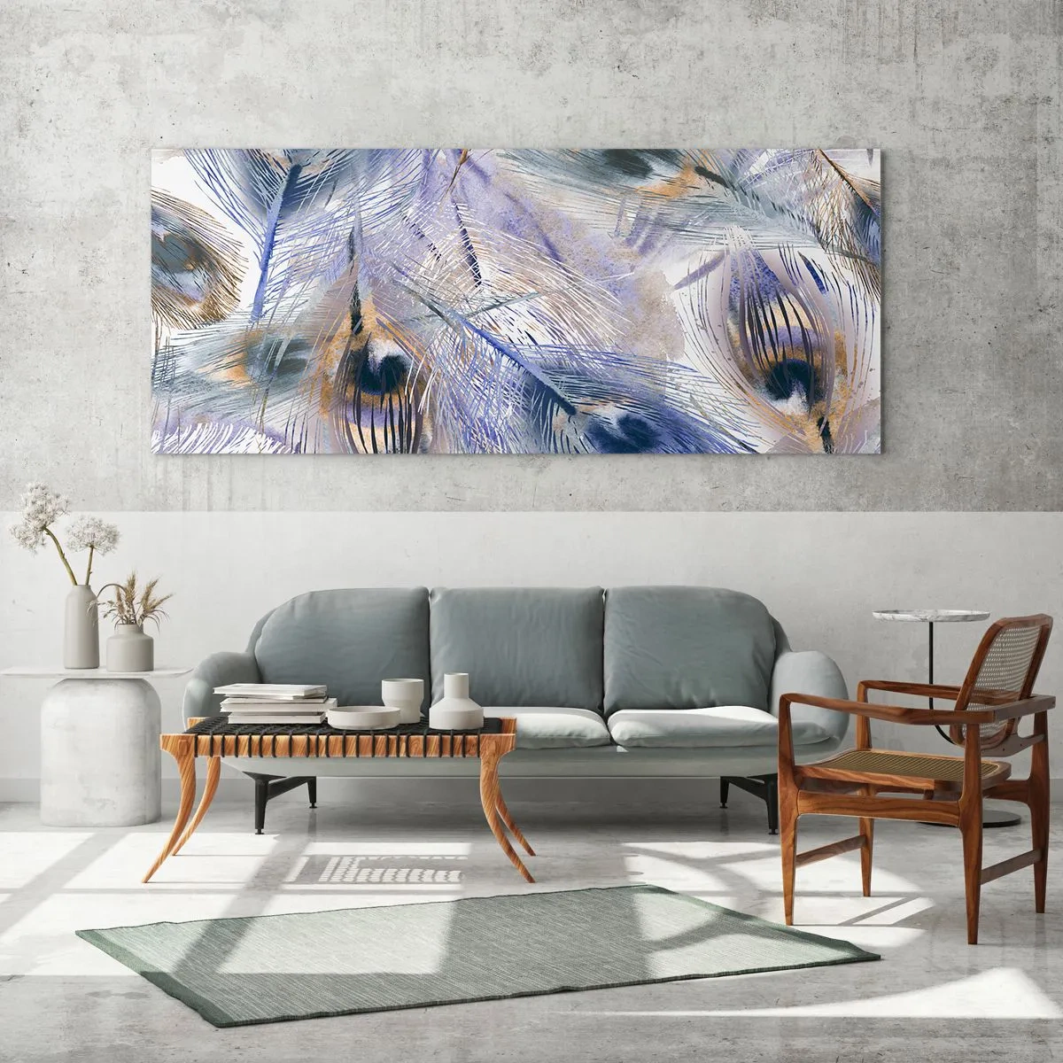 Schilderen op glas - Pauwenogen compositie - 160x50 cm