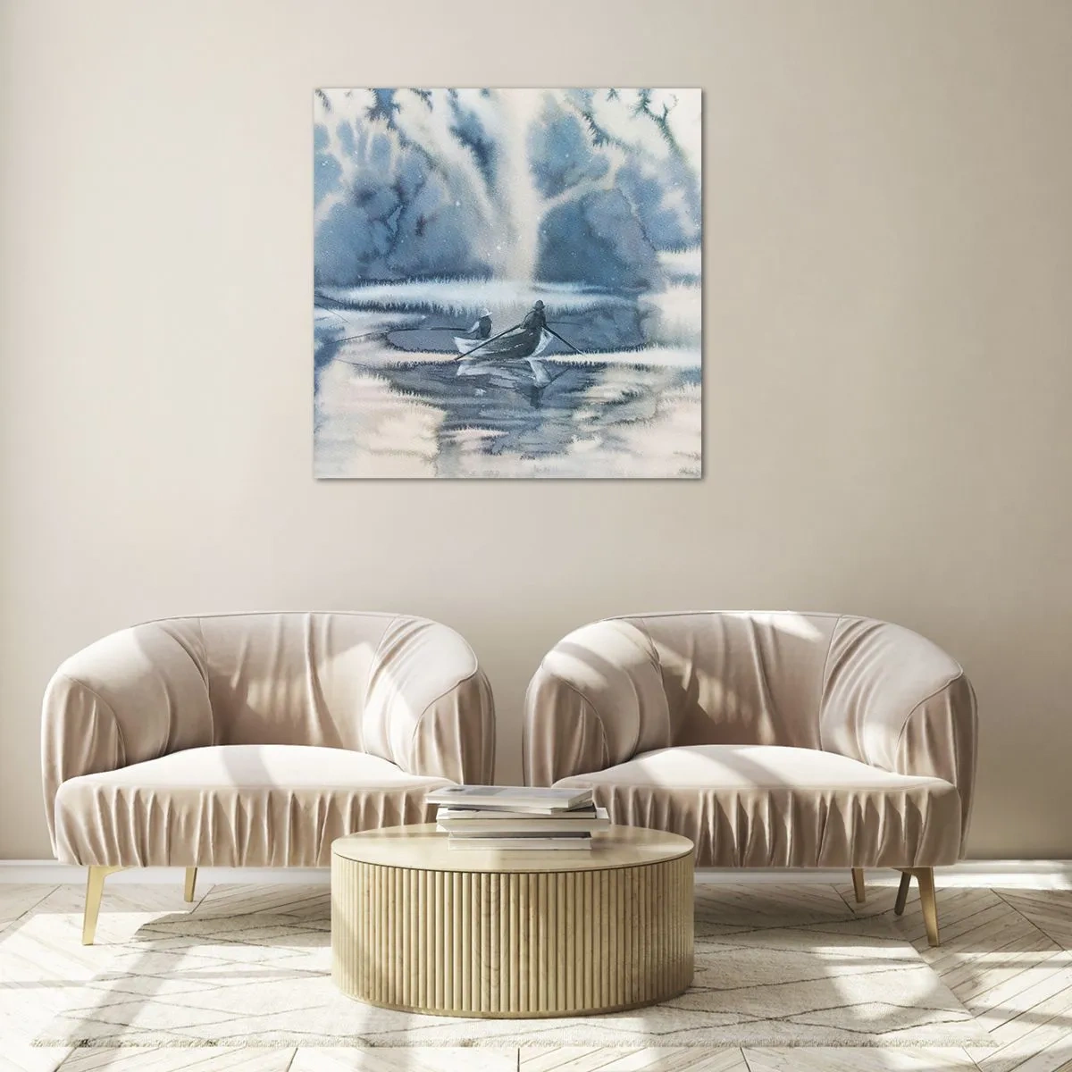 Schilderen op glas - Vissers in hun paradijs - 40x40 cm