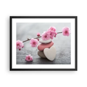 Poster in een zwarte lijst - Gelukzaligheid met een kersenbloesem - 50x40 cm