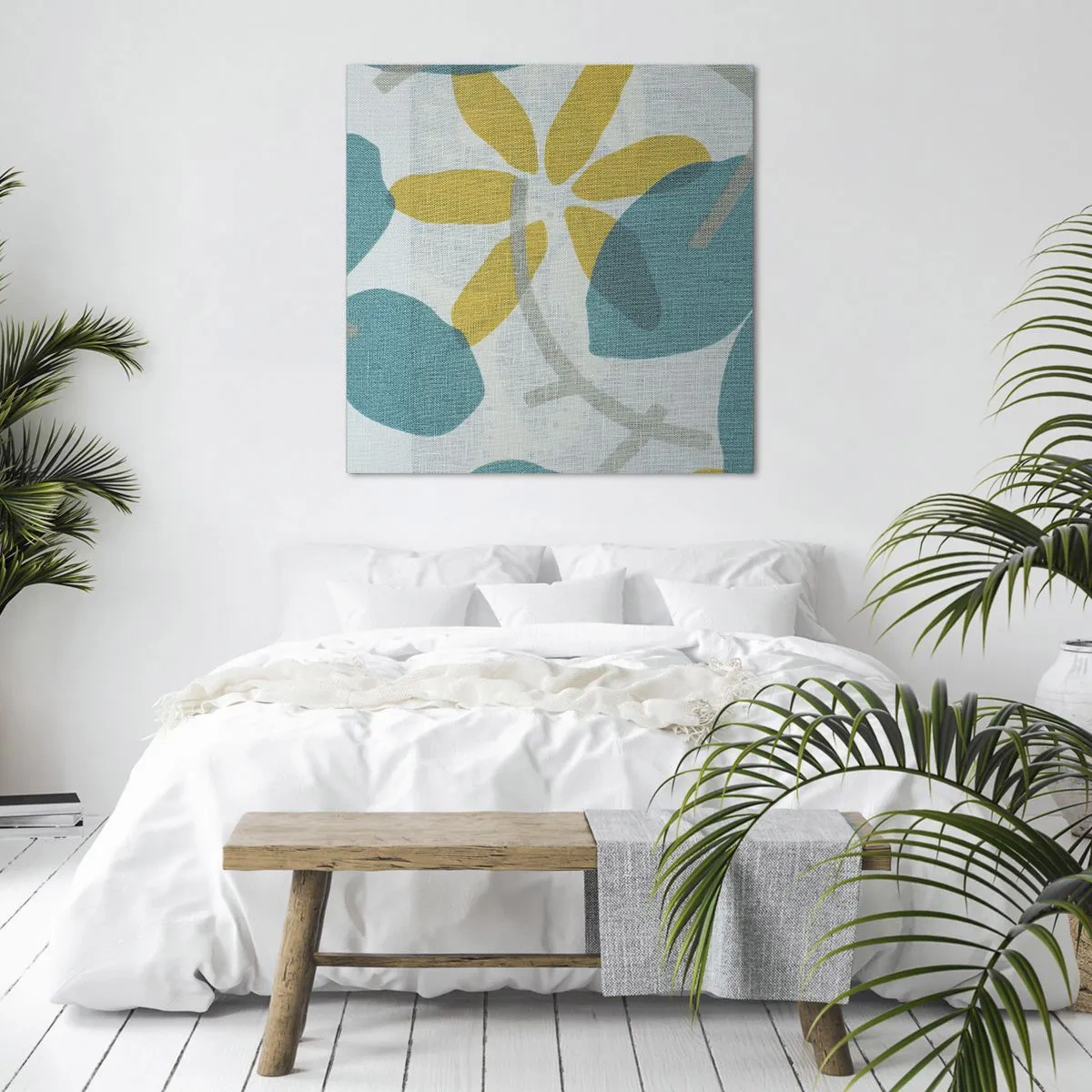 Schilderen op canvas - Tussen de azuurblauwe bladeren - 60x60 cm
