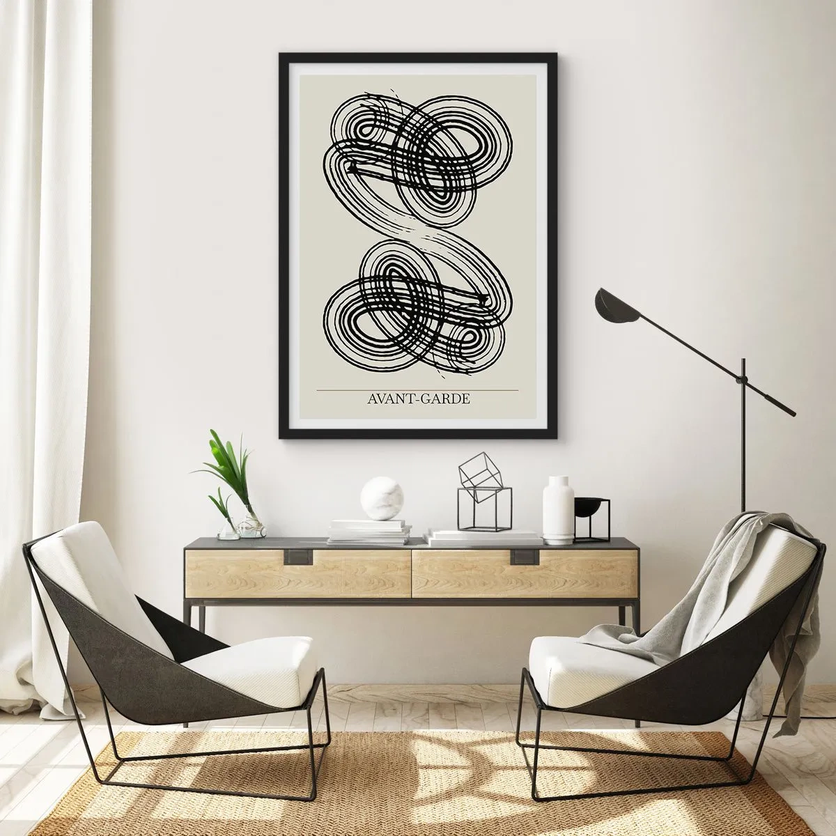 Poster in een zwarte lijst - Abstracte compositie van avant-garde lijnen - 50x70cm - Het kwam er spontaan uit - Moderne wanddecoratie voor woonkamer en slaapkamer ARTTOR