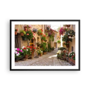 Poster in een zwarte lijst - In de vloed van bloemen - 70x50 cm