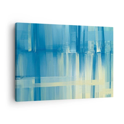 Schilderen op canvas - Een abstract schilderij in tinten turquoise en blauw met geometrische penseelstreken. - 70x50cm - Compositie in turkoois - Moderne wanddecoratie voor woonkamer en slaapkamer ARTTOR