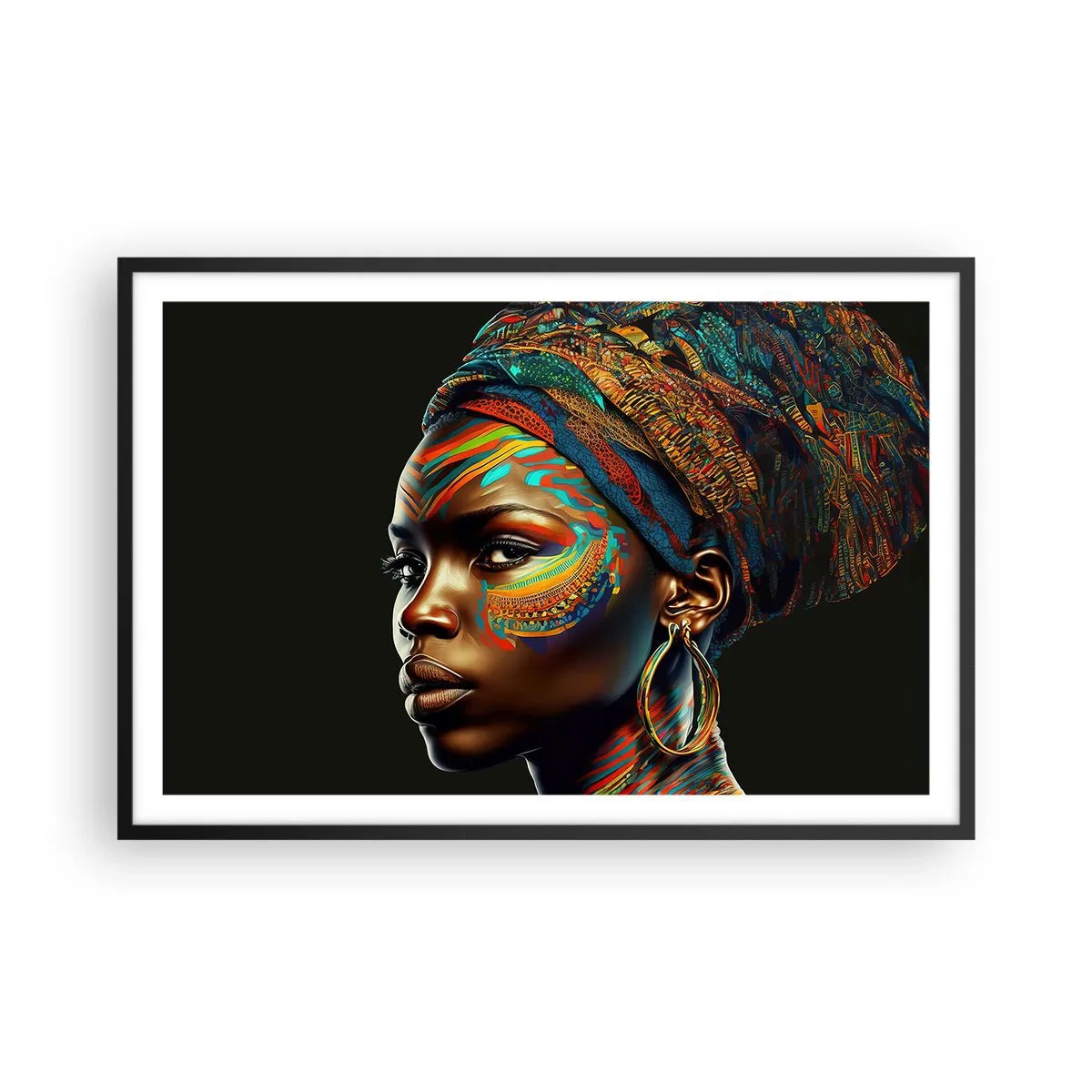 Poster in een zwarte lijst - Afrikaanse koningin - 91x61 cm