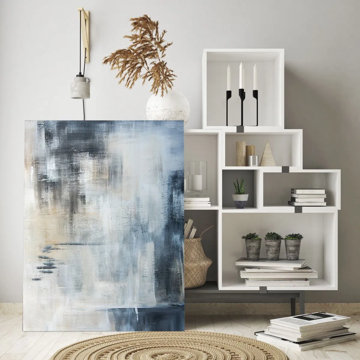 Schilderen op glas - Achter het blauwe gordijn - 50x70 cm