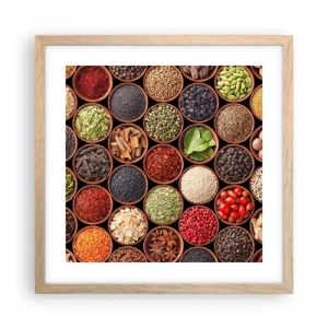 Een poster in een licht eiken lijst - Alle smaken van de wereld - 40x40 cm