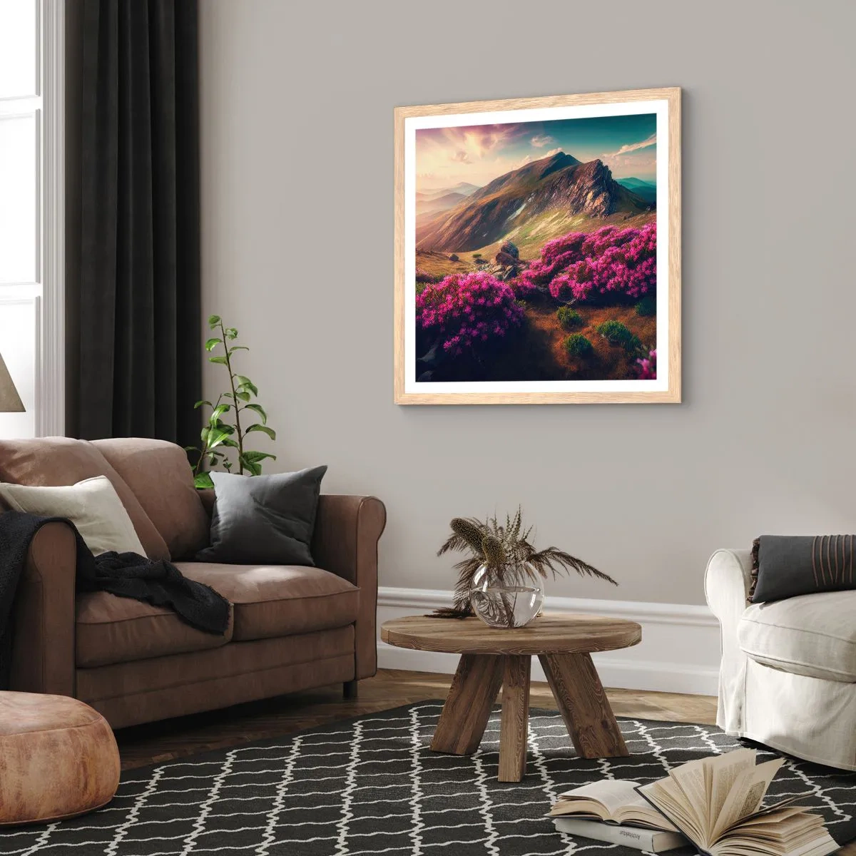 Een poster in een licht eiken lijst - Zomer in de bergen - 60x60 cm
