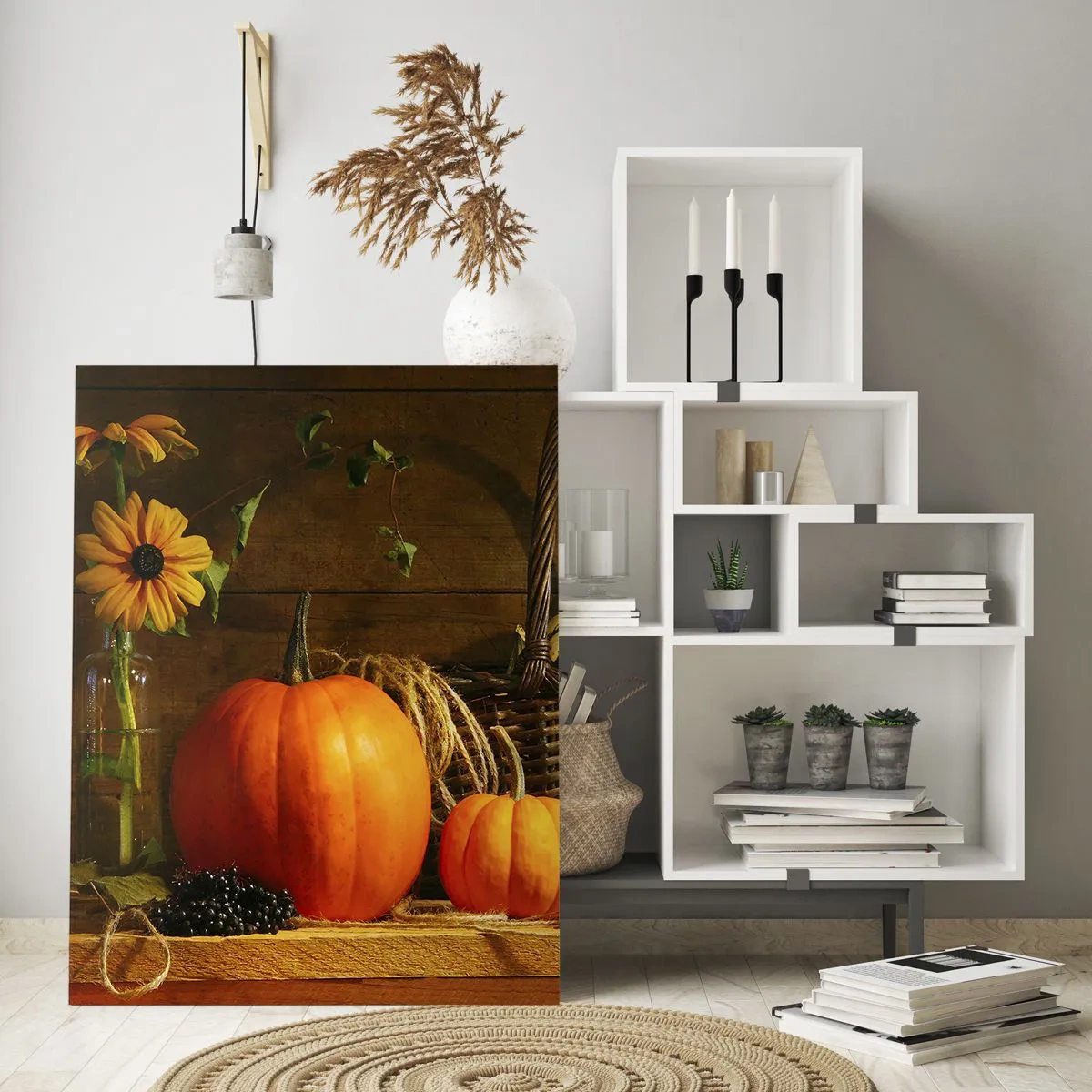 Schilderen op glas - Een rustieke compositie - geschenken van de herfst - 70x100 cm