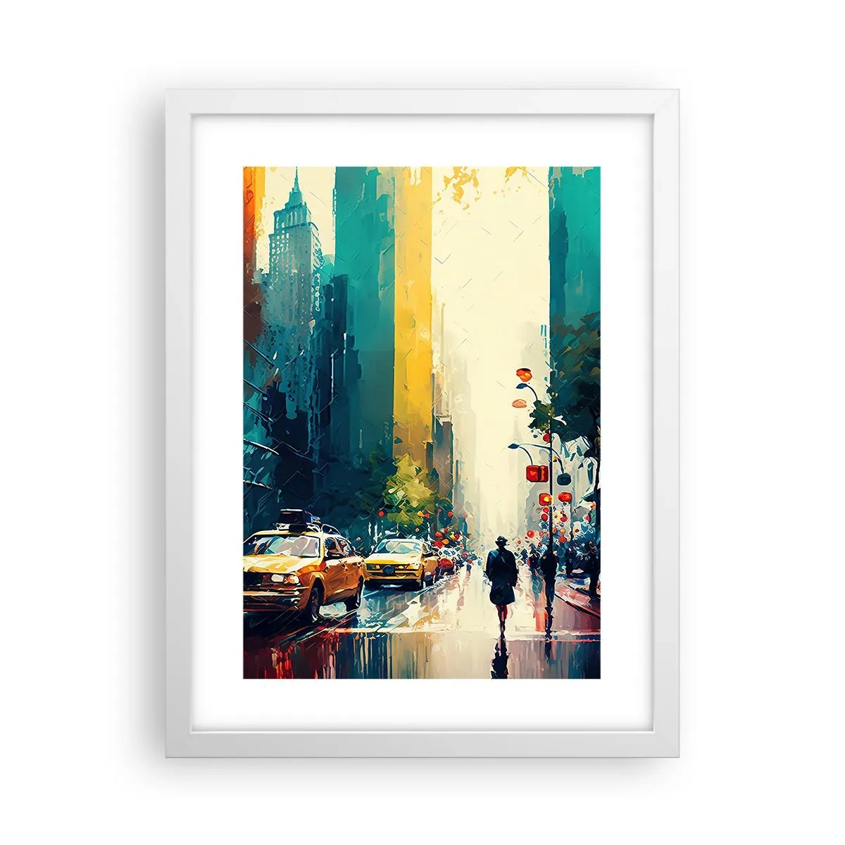 Poster in een witte lijst - New York – zelfs de regen is hier kleurrijk - 30x40 cm