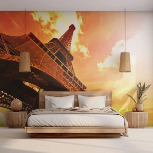Fotobehang Premium Sand - Monumentaal, want verguld met de zon - Stad, Parijs, Eiffeltoren - 200x140 cm