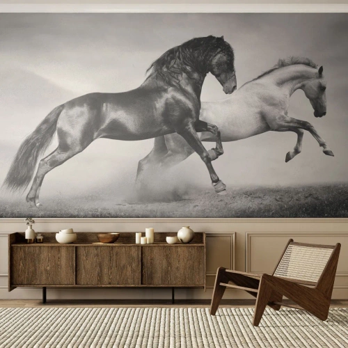 Fotobehang Premium Canvas - Engelen en duivels - Dieren, Paarden, Natuur - 100x70 cm