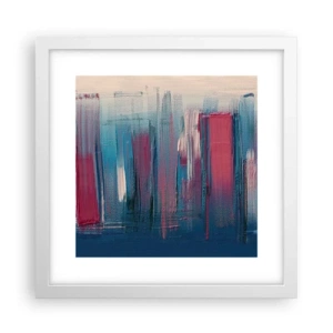 Poster in een witte lijst - Verticale compositie in blauw en rood - 30x30 cm