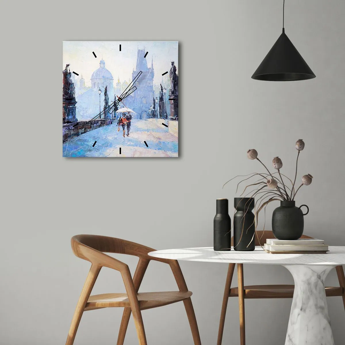 Wandklok - Klok - De regen moet ons gecharmeerd hebben - 30x30 cm