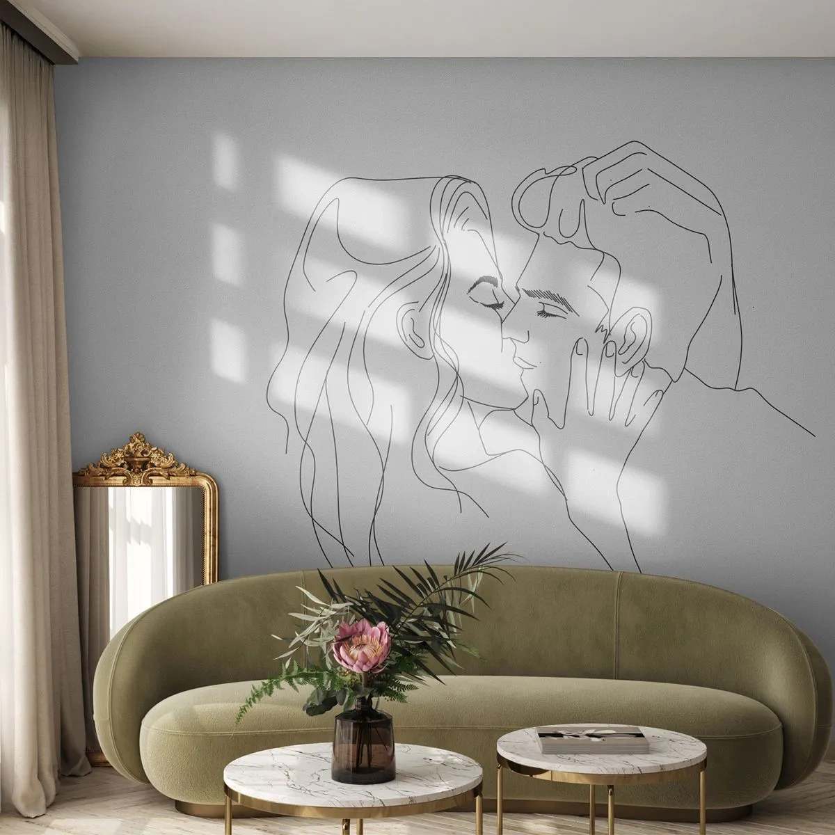 Fotobehang Standard Eco - Dezelfde regel - Grafisch, Verliefd stel, Kus - 500x350 cm