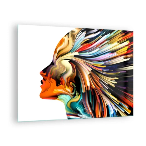 Schilderen op glas - Een explosie van kleur in de vorm van een menselijk silhouet - 70x50cm - Een explosie van verbeelding - Moderne wanddecoratie voor woonkamer en slaapkamer ARTTOR