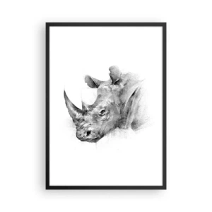 Poster in een zwarte lijst - Grafische tekening van een neushoorn in zwart-wit - 50x70cm - Afrikaans portret - Moderne wanddecoratie voor woonkamer en slaapkamer ARTTOR