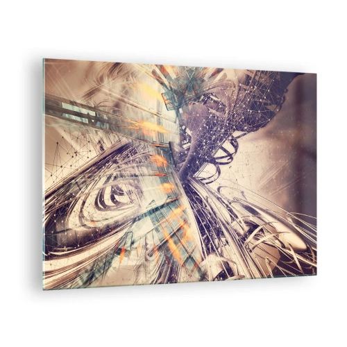 Schilderen op glas - Abstracte compositie met dynamische lijnen en kleuren - 70x50cm - In grote haast - Moderne wanddecoratie voor woonkamer en slaapkamer ARTTOR